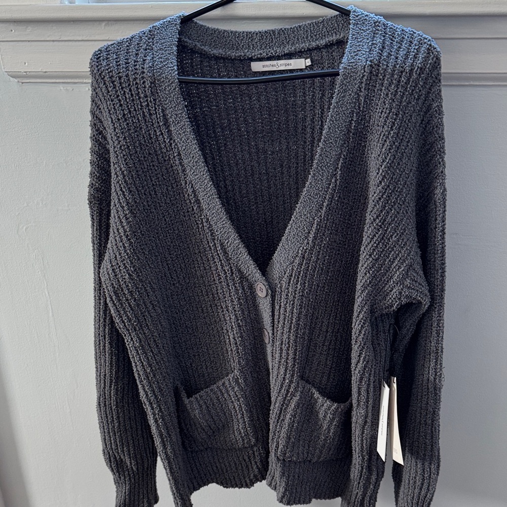 NWT! Stitches & Stripes Dark Gray oversized Knit Cardigan Size S
